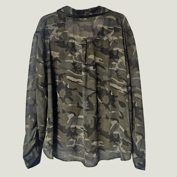Women's Camouflage Camo Button Down Blouse Shirt Top Sheer Size 3X - Picture 2 of 6